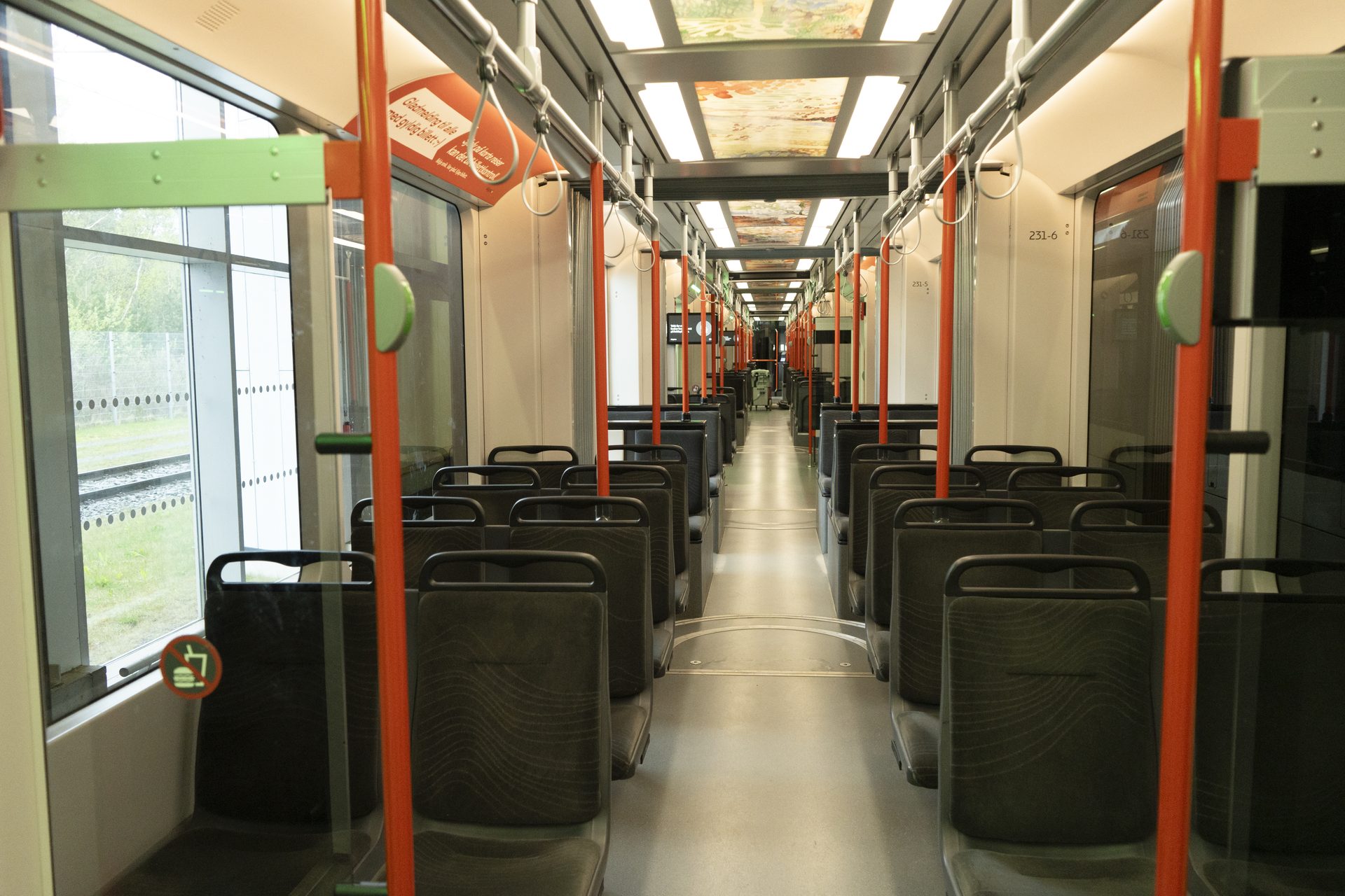 Treated seats and interior in Bybanen's light rail vehicles